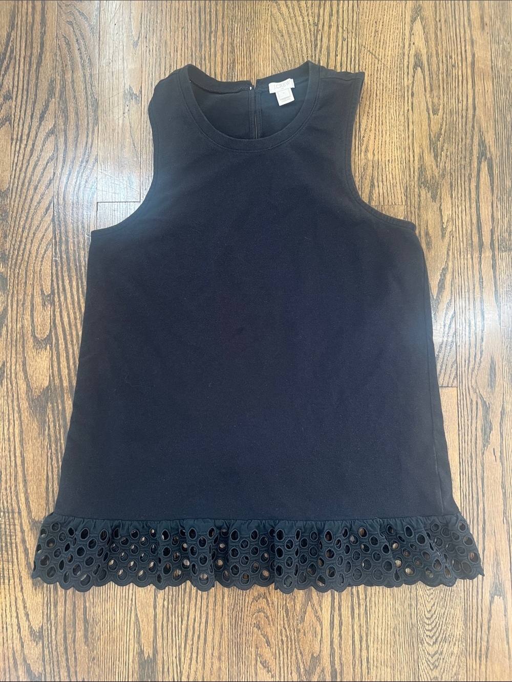 J. Crew Black Sleeveless Tank with Eyelet-Hem